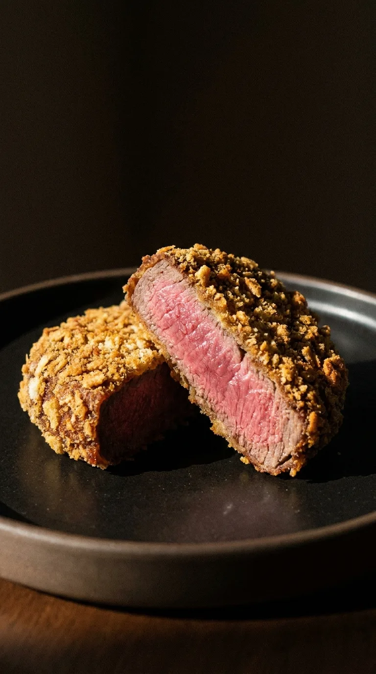 La Grissinopoli tagliata, con la panatura di grissini in evidenza